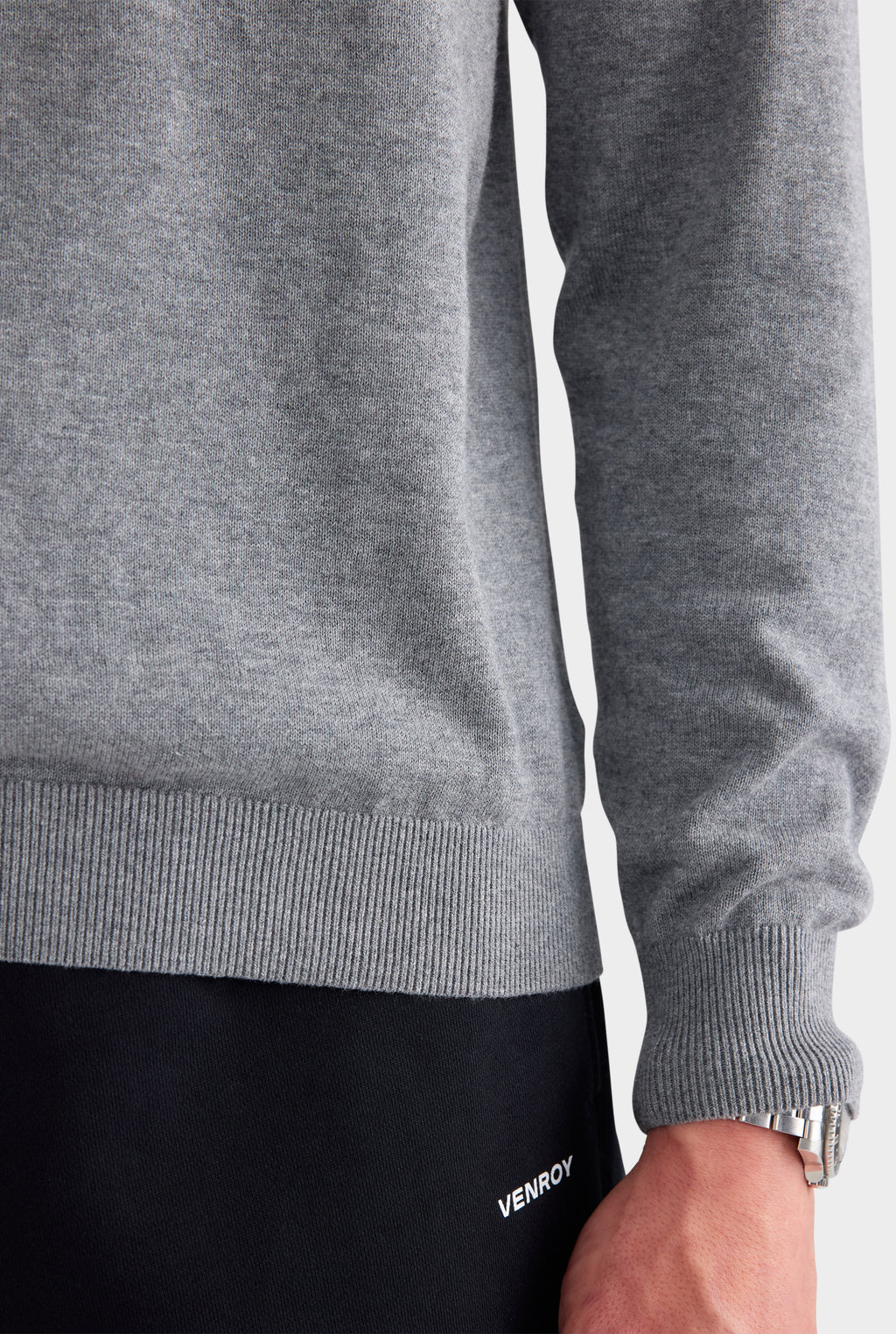 Long Sleeve Cotton Raglan Knit Polo - Dark Grey Marl