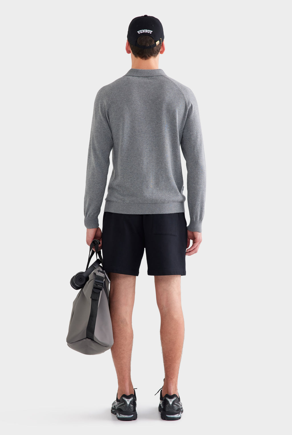 Long Sleeve Cotton Raglan Knit Polo - Dark Grey Marl