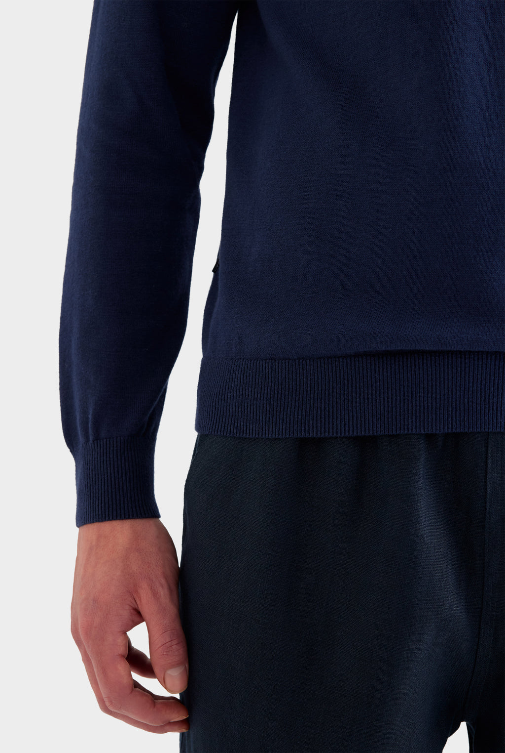 Long Sleeve Cotton Raglan Knit Polo - Navy