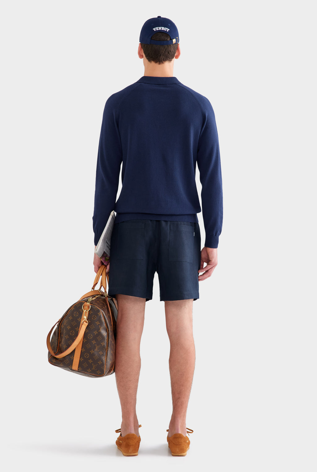 Long Sleeve Cotton Raglan Knit Polo - Navy