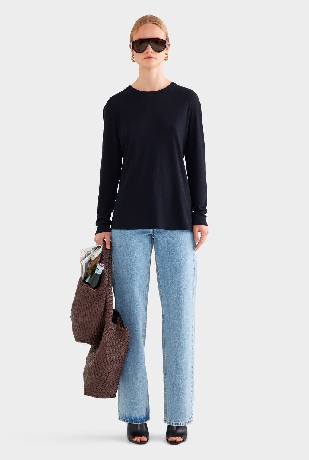 Long Sleeve Lightweight Cotton Tee - Black