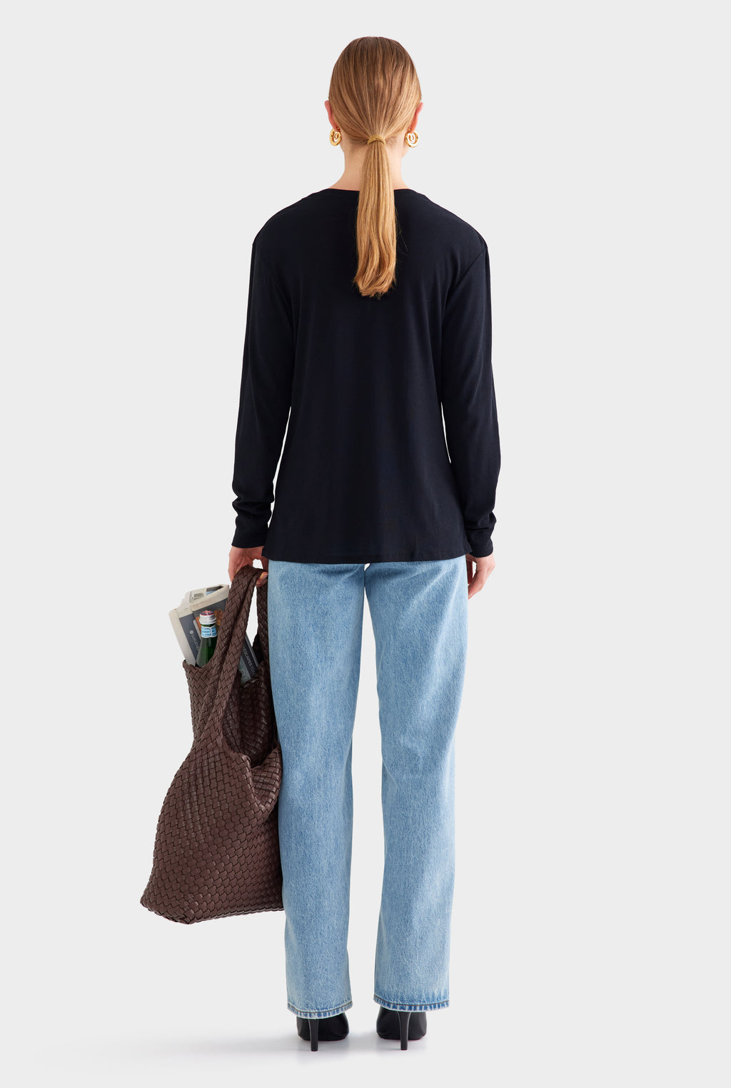 Long Sleeve Lightweight Cotton Tee - Black