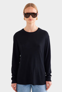 Long Sleeve Lightweight Cotton Tee - Black