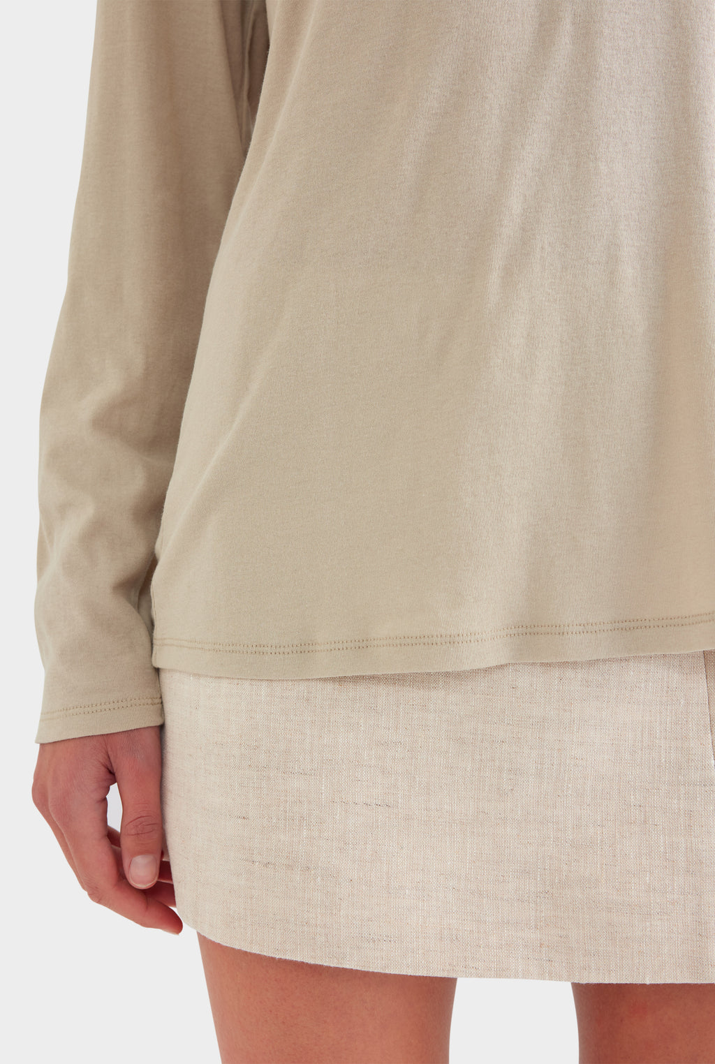 Long Sleeve Lightweight Cotton Tee - Stone