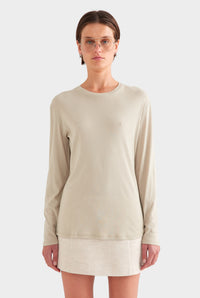 Long Sleeve Lightweight Cotton Tee - Stone