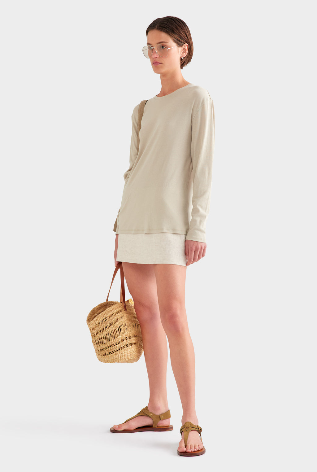 Long Sleeve Lightweight Cotton Tee - Stone