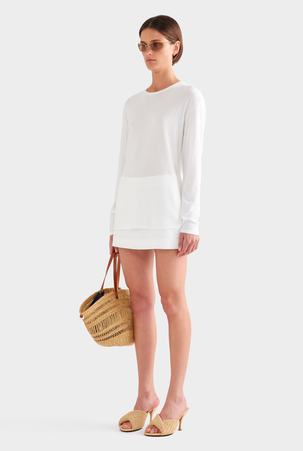 Long Sleeve Lightweight Cotton Tee - White