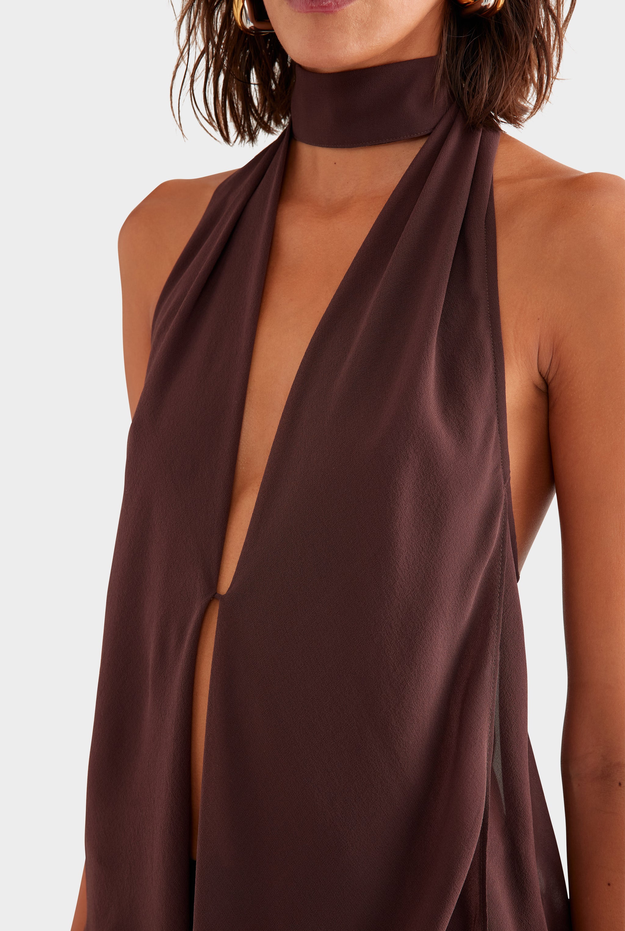 Silk Layered Halter Top - Coffee