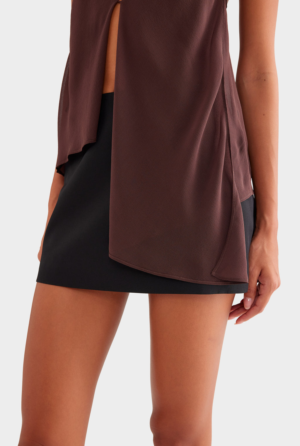 Silk Layered Halter Top - Coffee