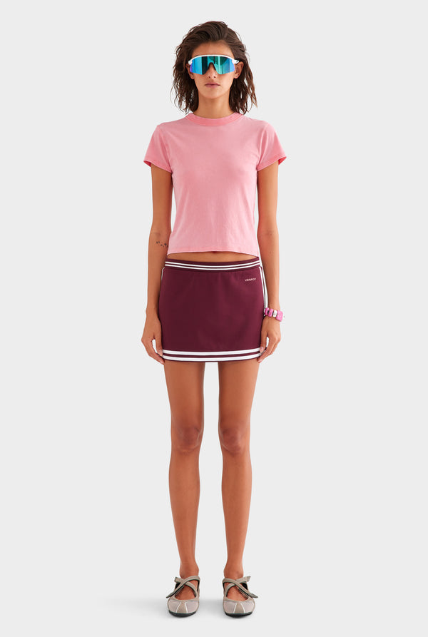 Track Jersey Mini Skirt - Burgundy/Off White