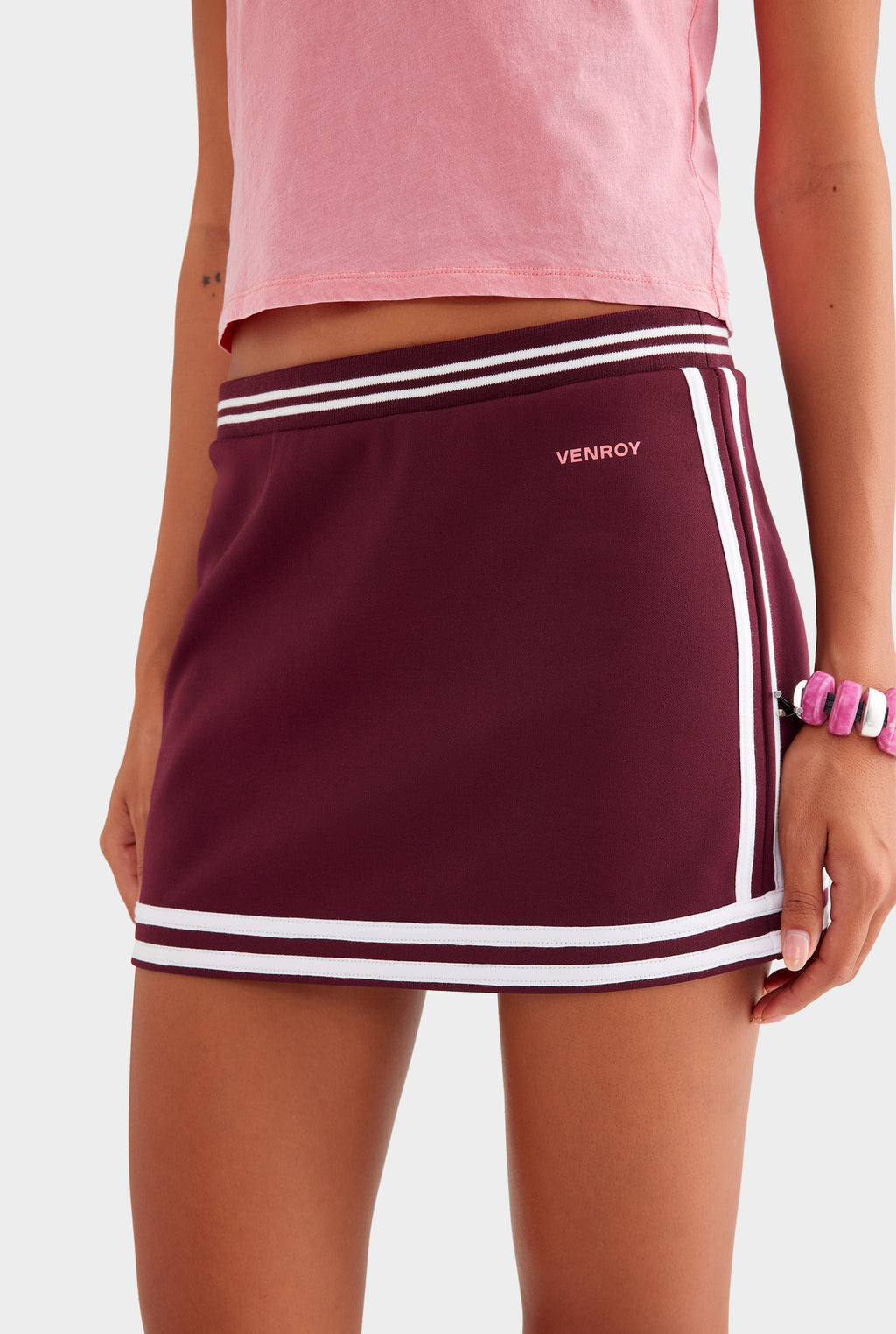 Track Jersey Mini Skirt - Burgundy/Off White