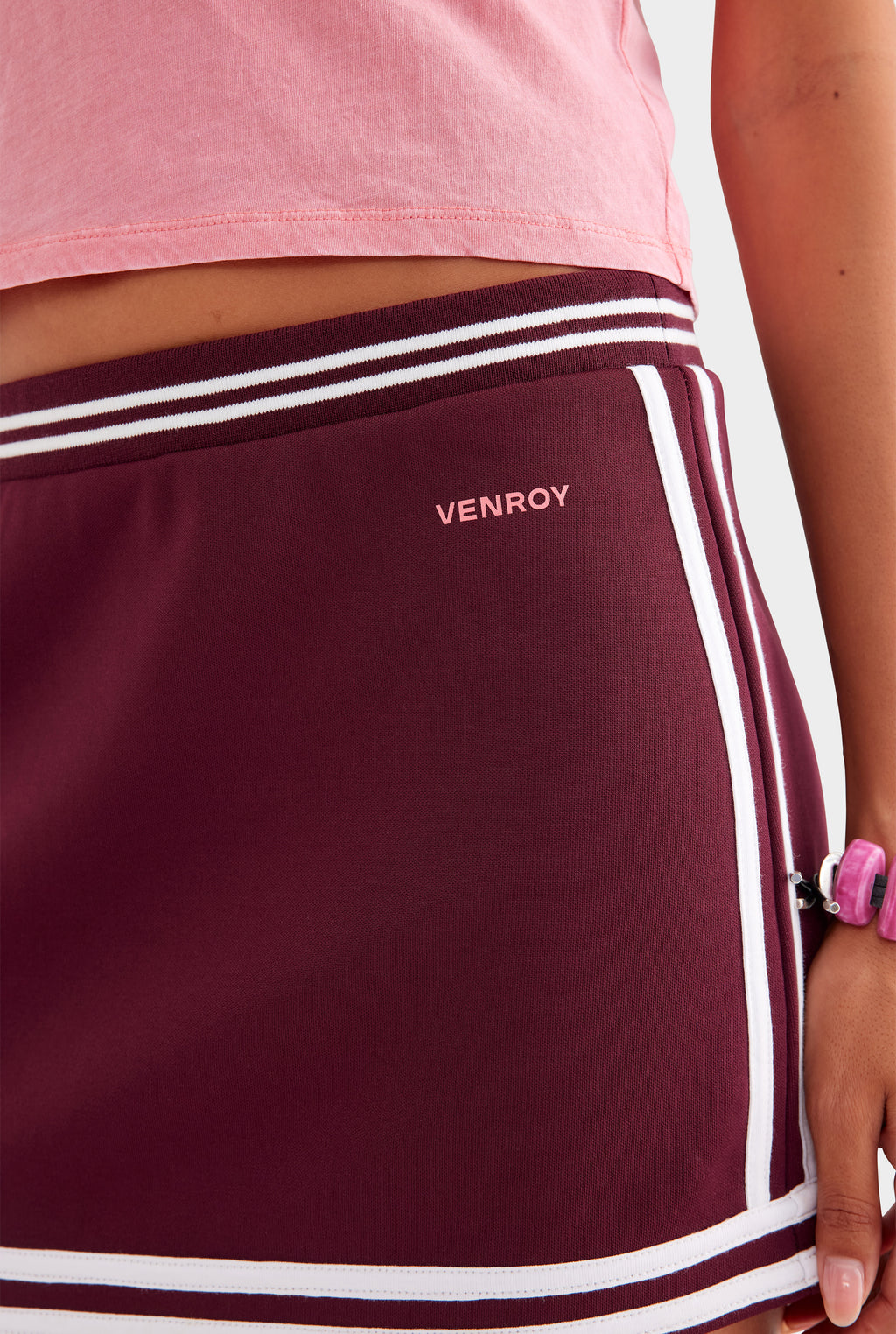 Track Jersey Mini Skirt - Burgundy/Off White