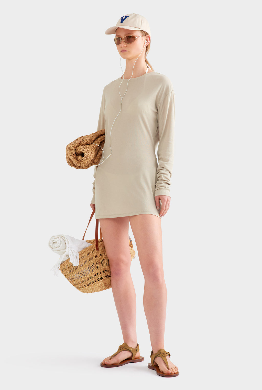 Lightweight Cotton Mini Dress - Stone