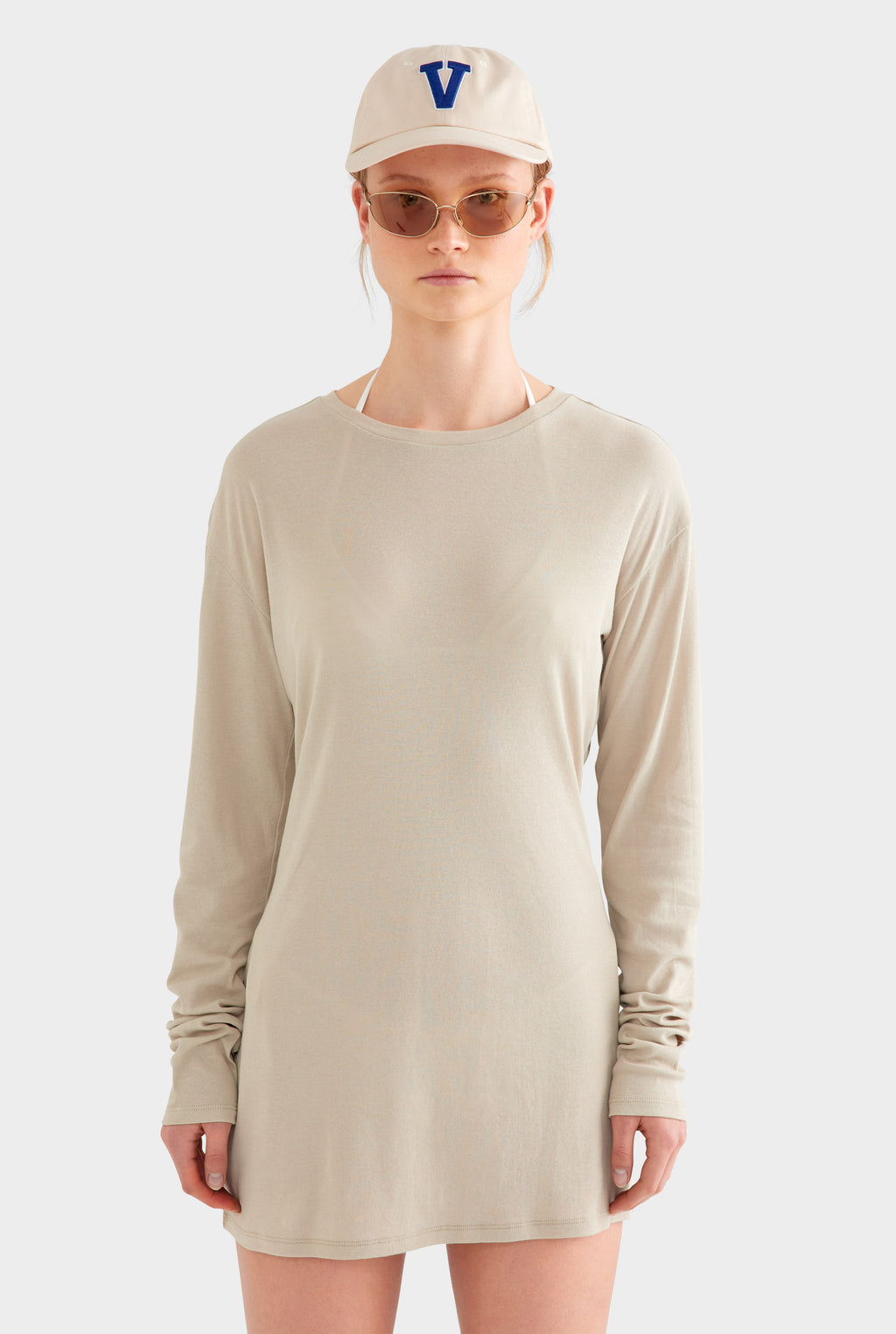 Lightweight Cotton Mini Dress - Stone