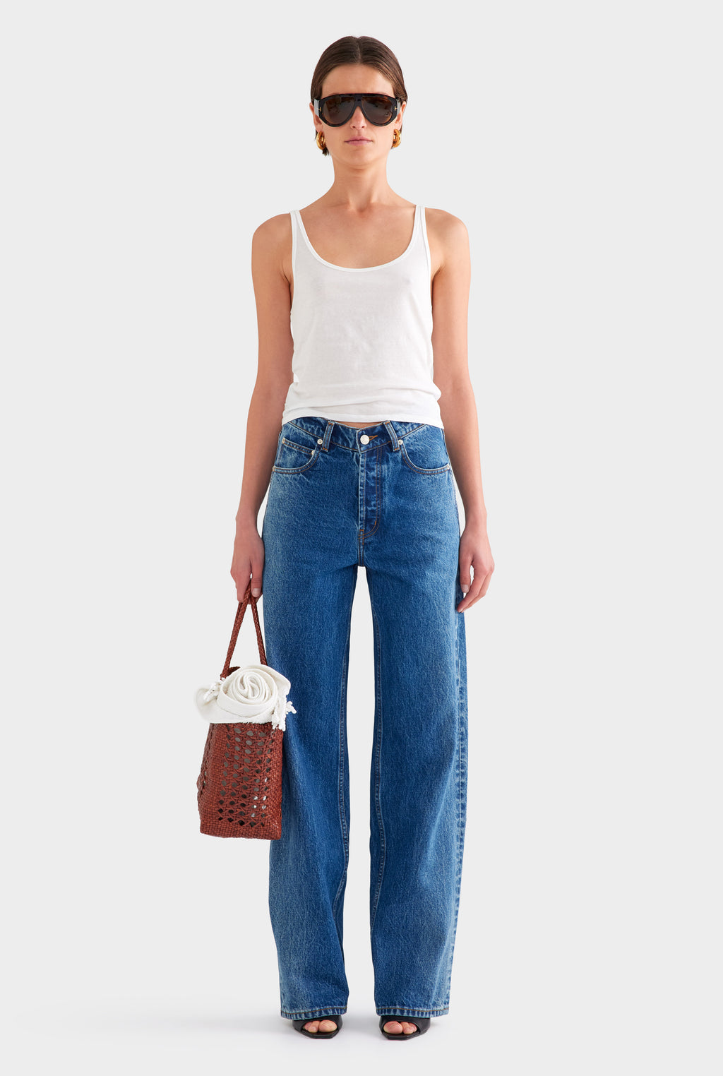 V Front Denim Jean - Mid Indigo