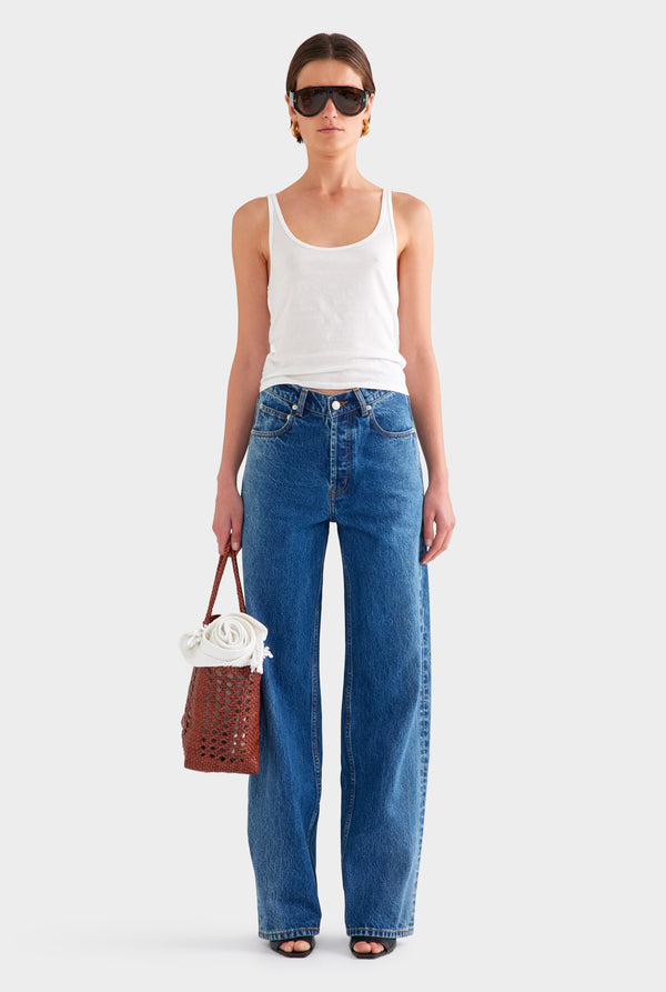 V Front Denim Jean - Mid Indigo