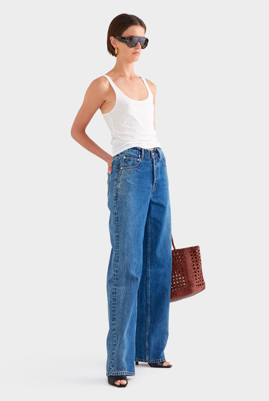 V Front Denim Jean - Mid Indigo