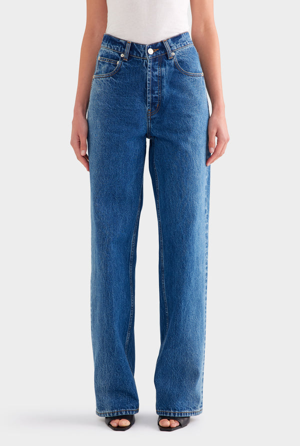 V Front Denim Jean - Mid Indigo