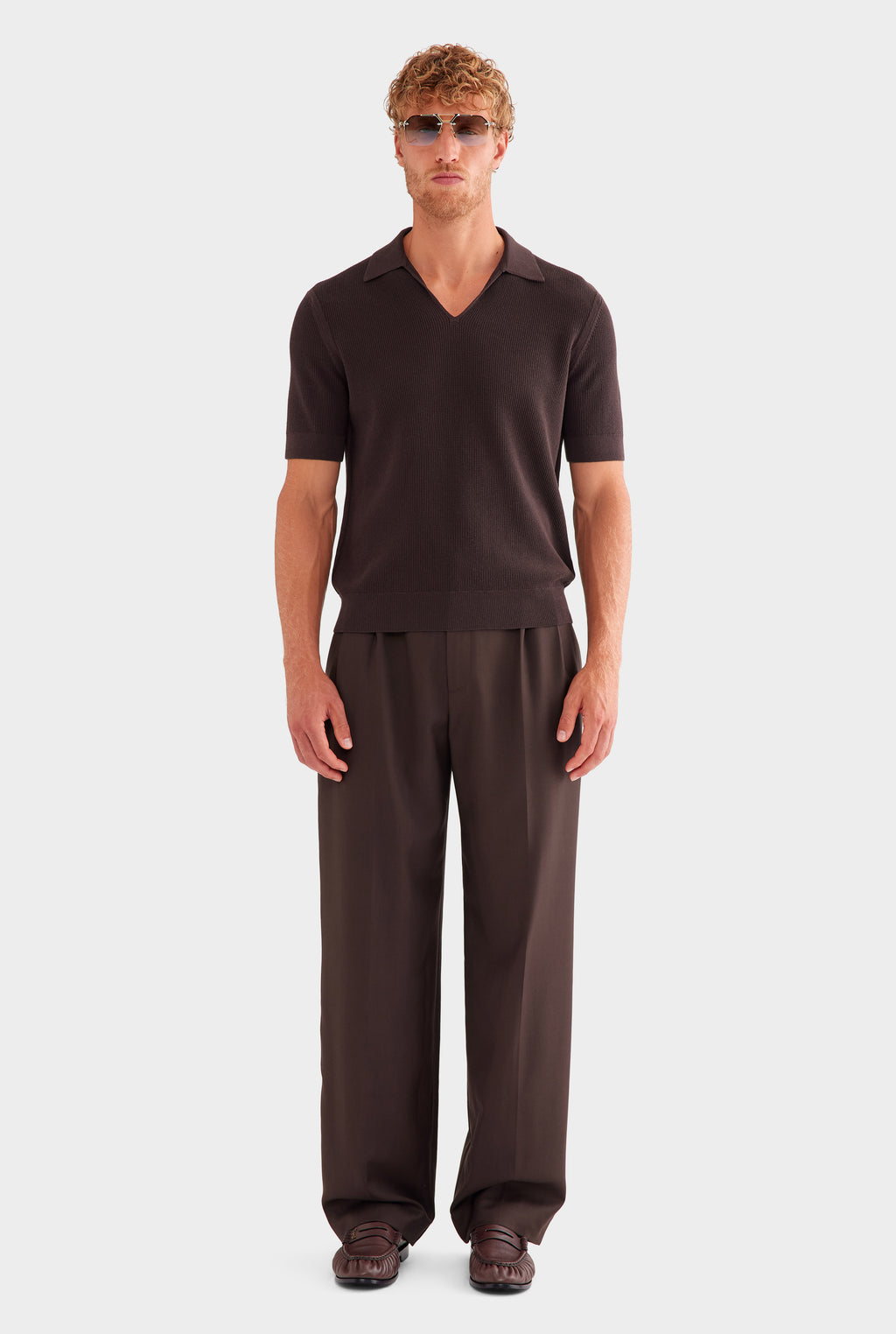 Lightweight Knit Polo - Dark Chocolate