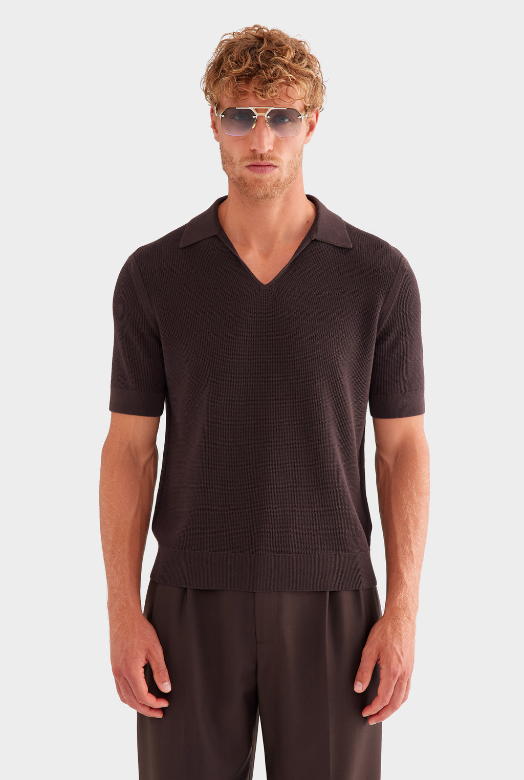 Lightweight Knit Polo - Dark Chocolate