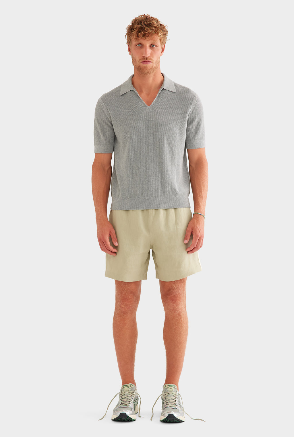 Lightweight Knit Polo - Light Grey Marl