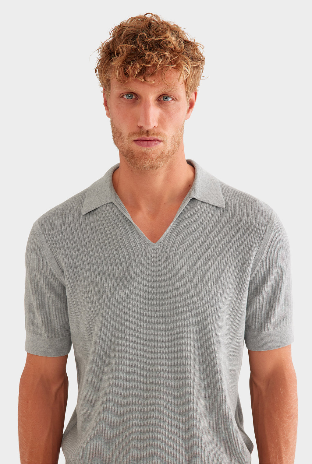 Lightweight Knit Polo - Light Grey Marl