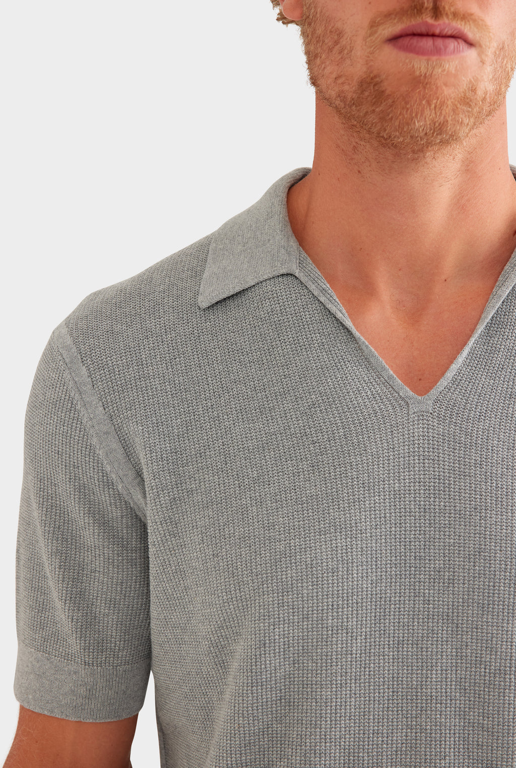 Lightweight Knit Polo - Light Grey Marl