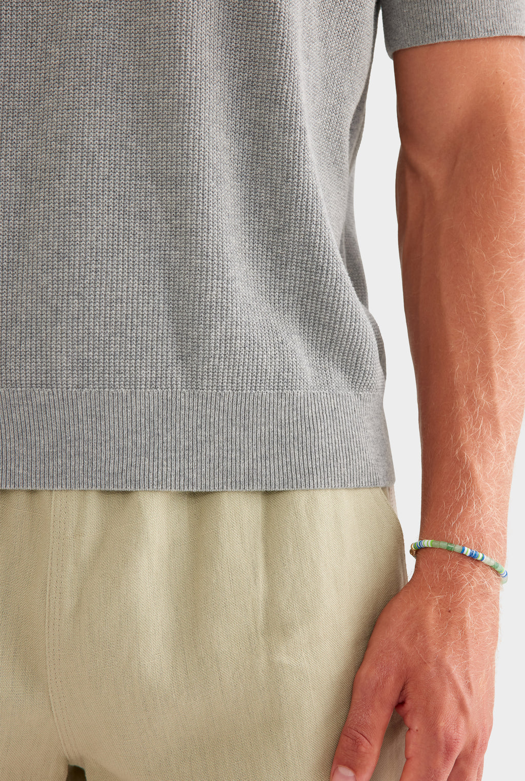 Lightweight Knit Polo - Light Grey Marl