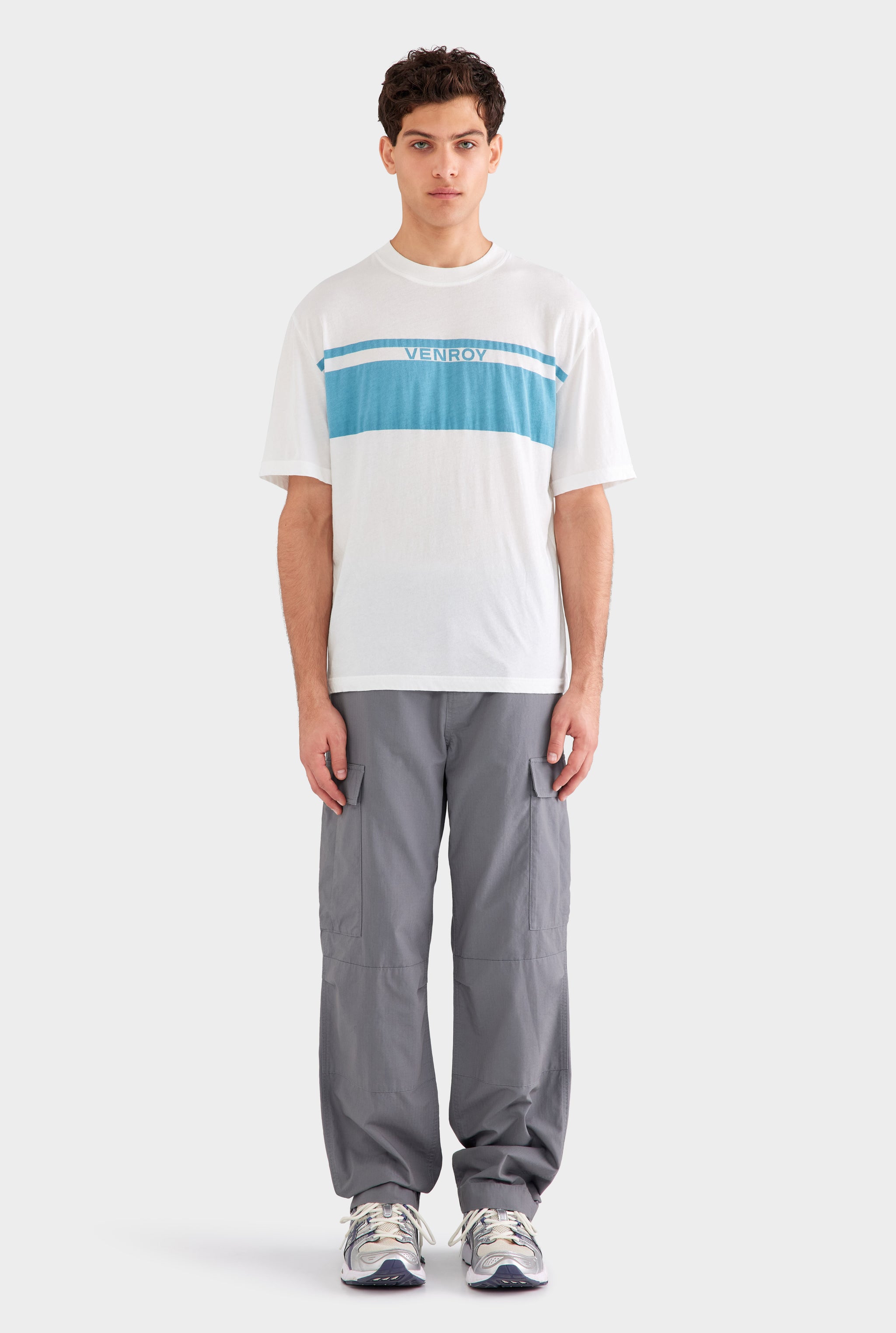 Lightweight Standard Cotton T Shirt - Off White/Ocean Blue