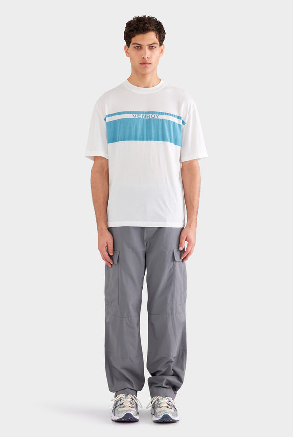 Lightweight Standard Cotton T Shirt - Off White/Ocean Blue