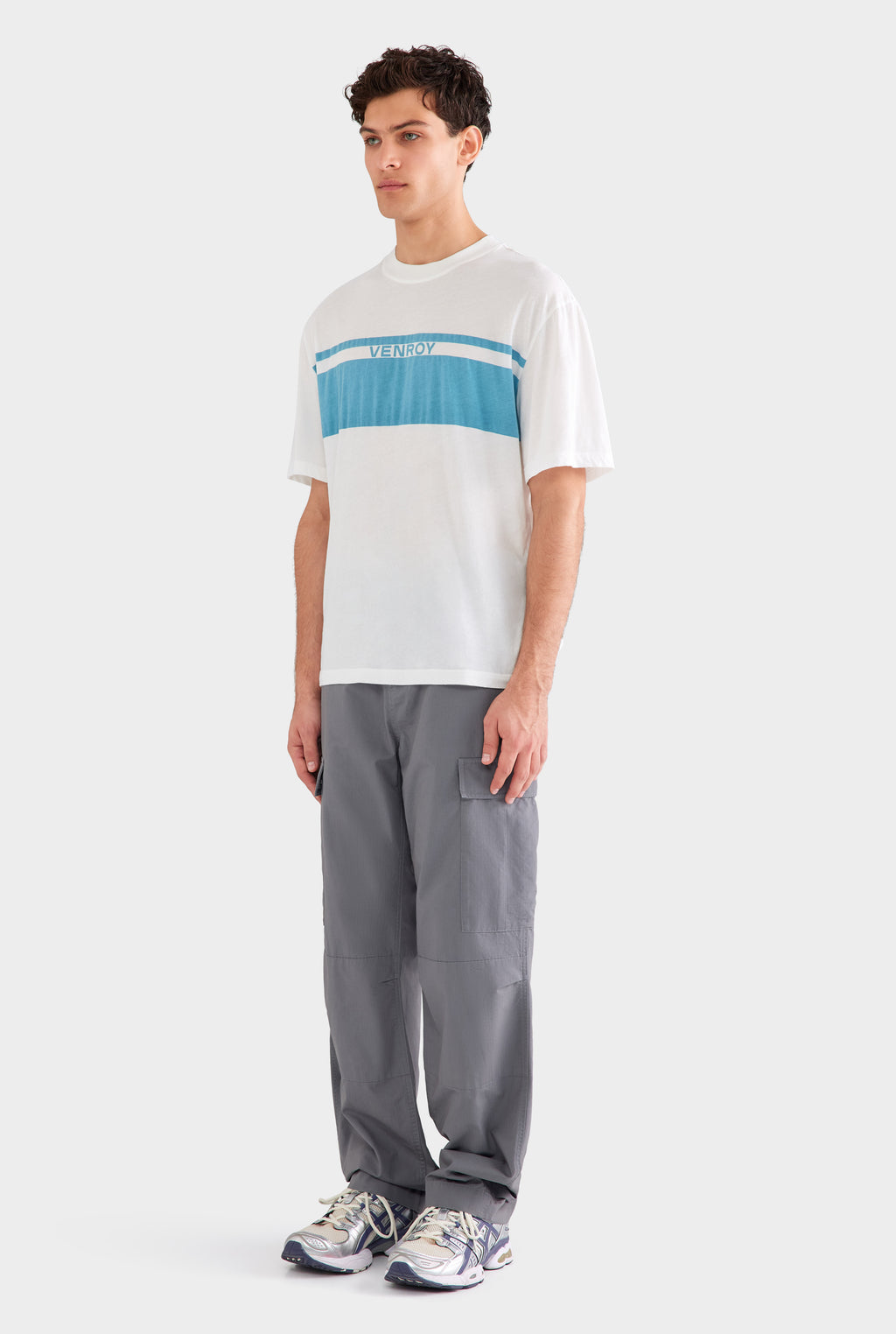 Lightweight Standard Cotton T Shirt - Off White/Ocean Blue