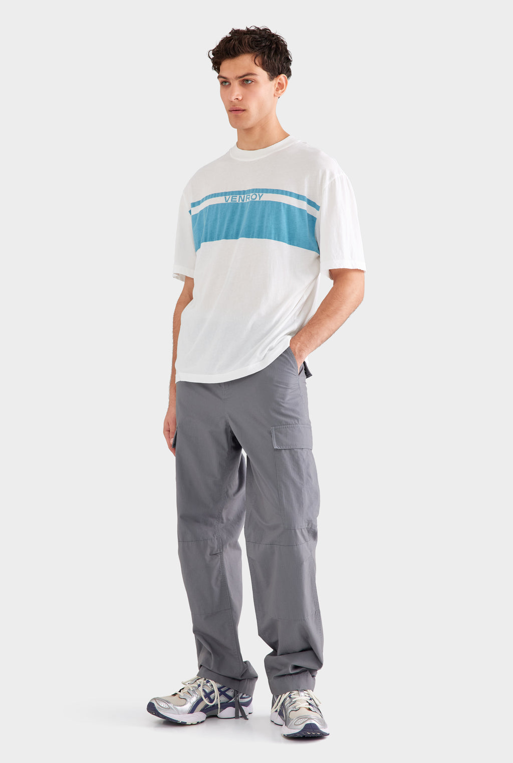 Lightweight Standard Cotton T Shirt - Off White/Ocean Blue