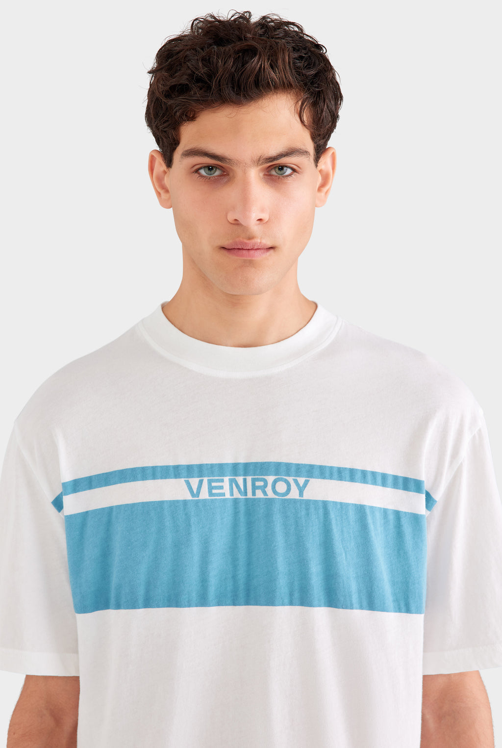 Lightweight Standard Cotton T Shirt - Off White/Ocean Blue