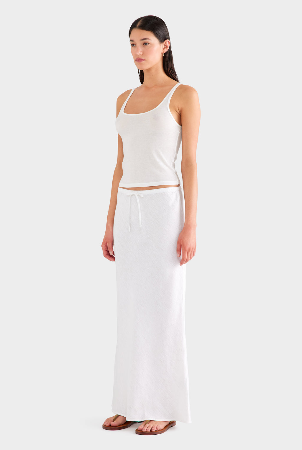 Drawstring Bias Skirt - White