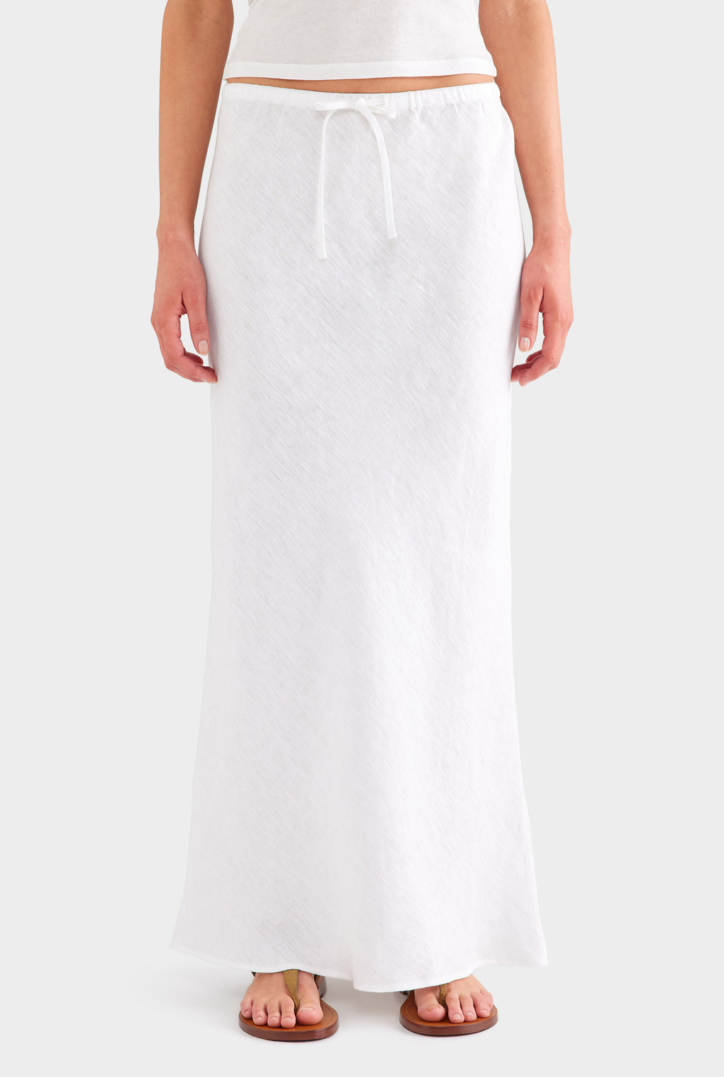 Drawstring Bias Skirt - White