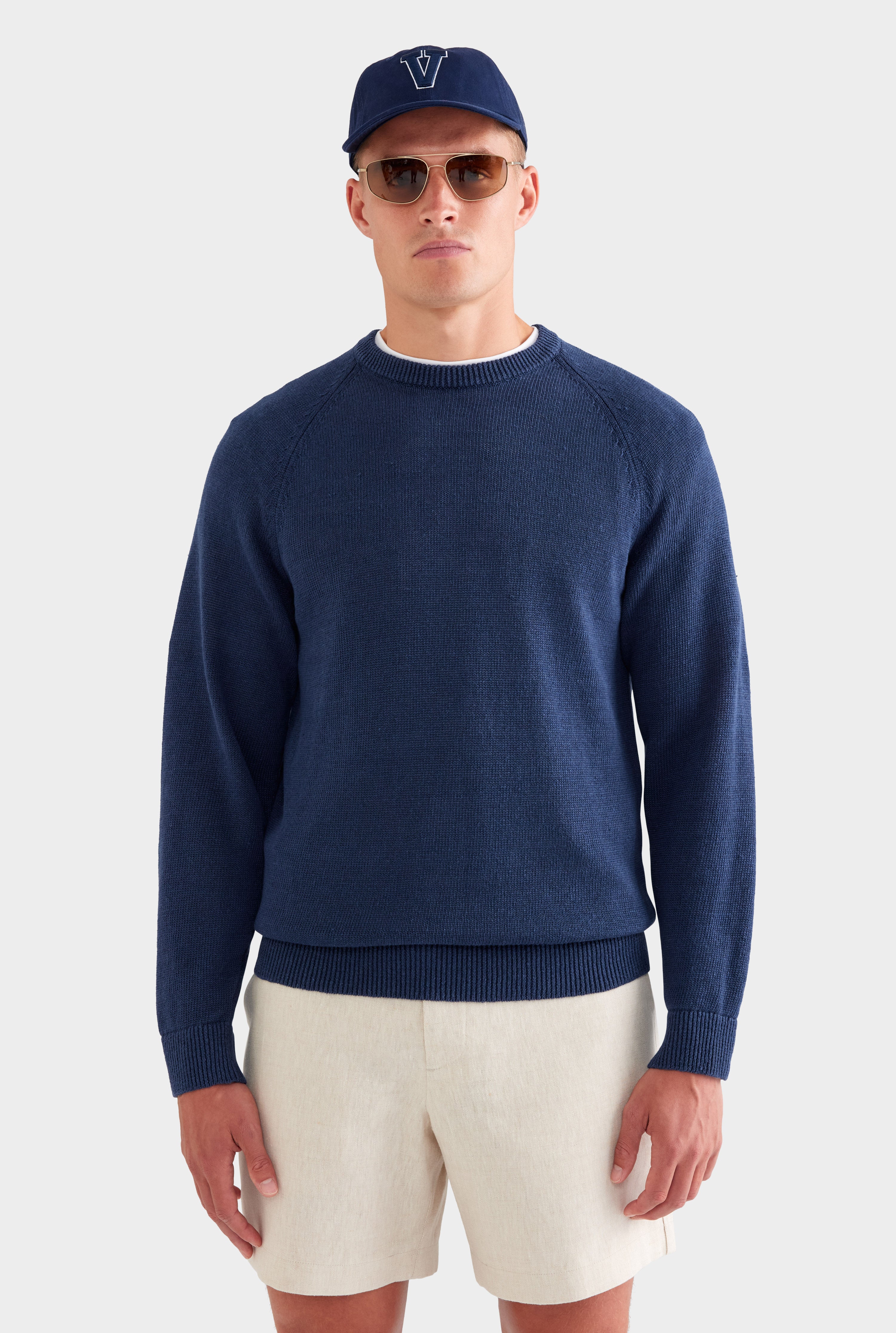 Linen Raglan Sweater - Navy