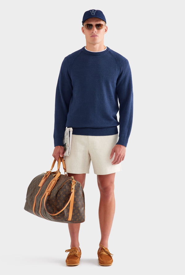 Linen Raglan Sweater - Navy
