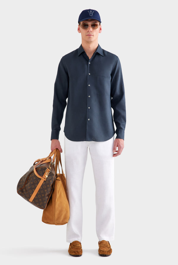 Relaxed Linen Shirt - Navy