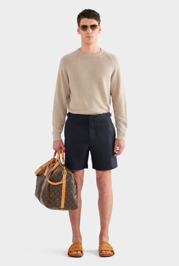 Tailored Linen Side Tab Short - Black