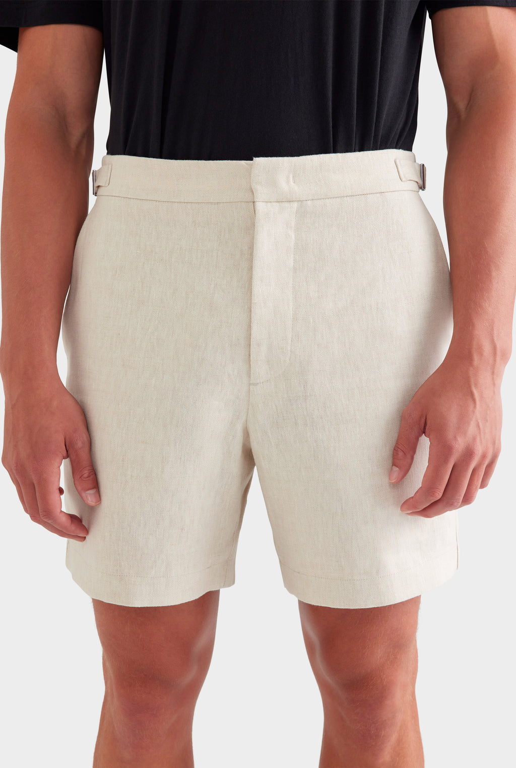 Tailored Linen Side Tab Short - Sand