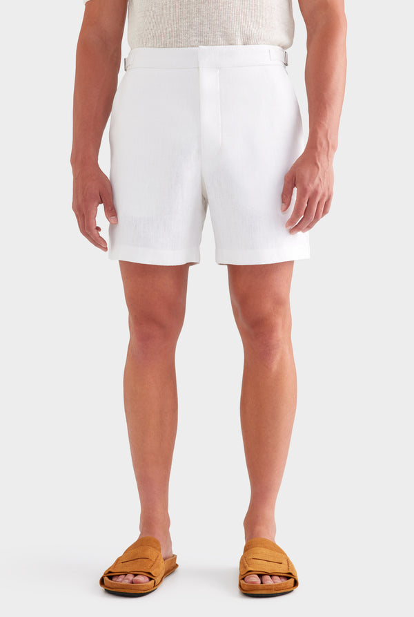 Tailored Linen Side Tab Short - White