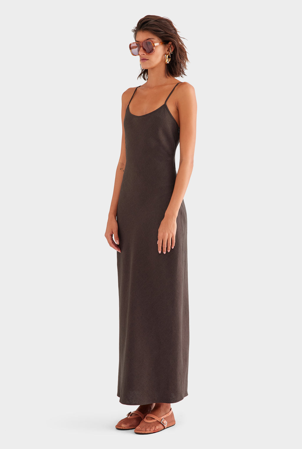 princess polly baby blue dress Linen Slip Dress in Dark Chocolate