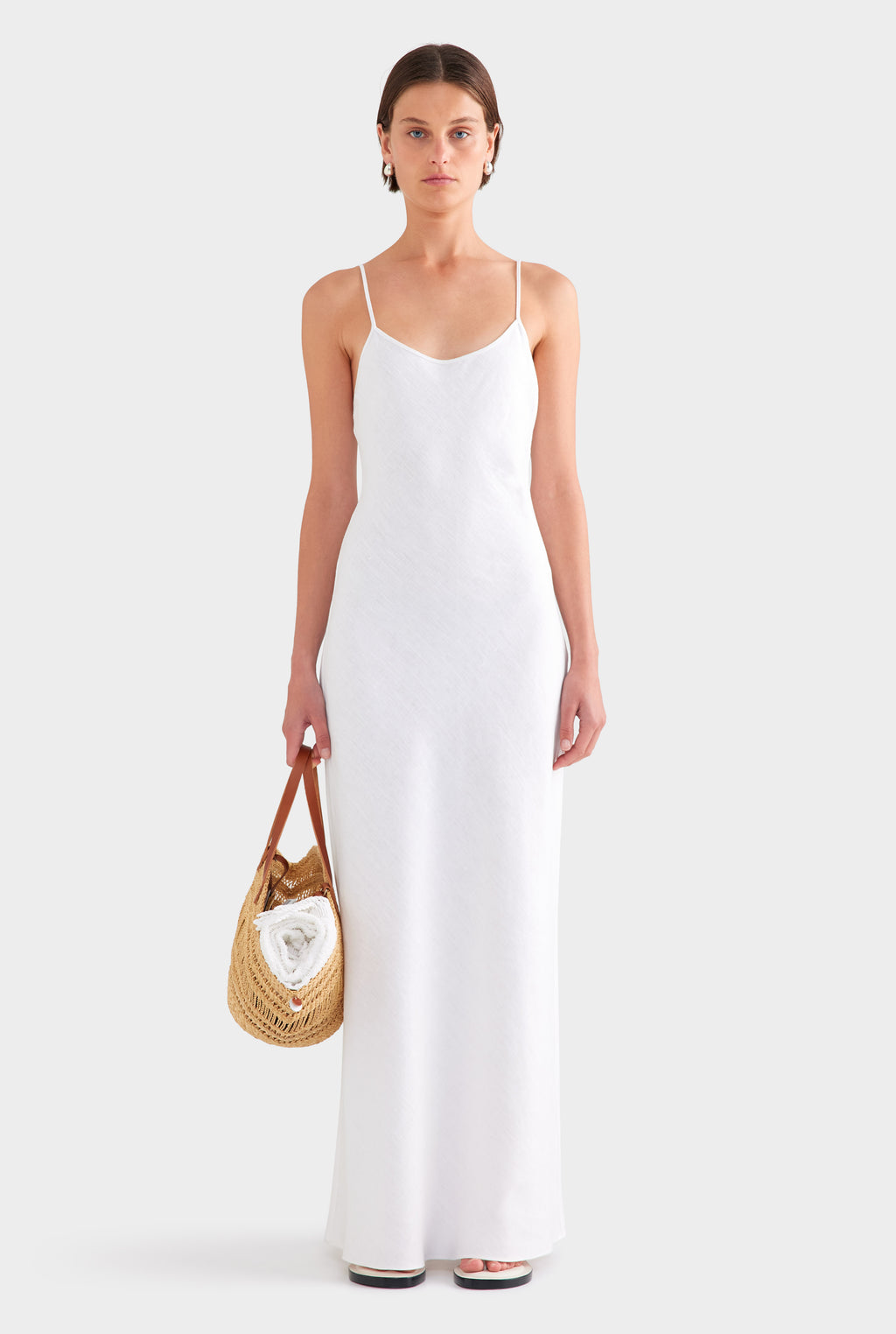 Linen Slip Dress - White