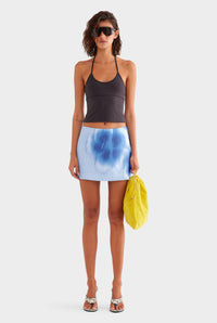 Silk Mini Skirt - Powder Blue Blurred Floral