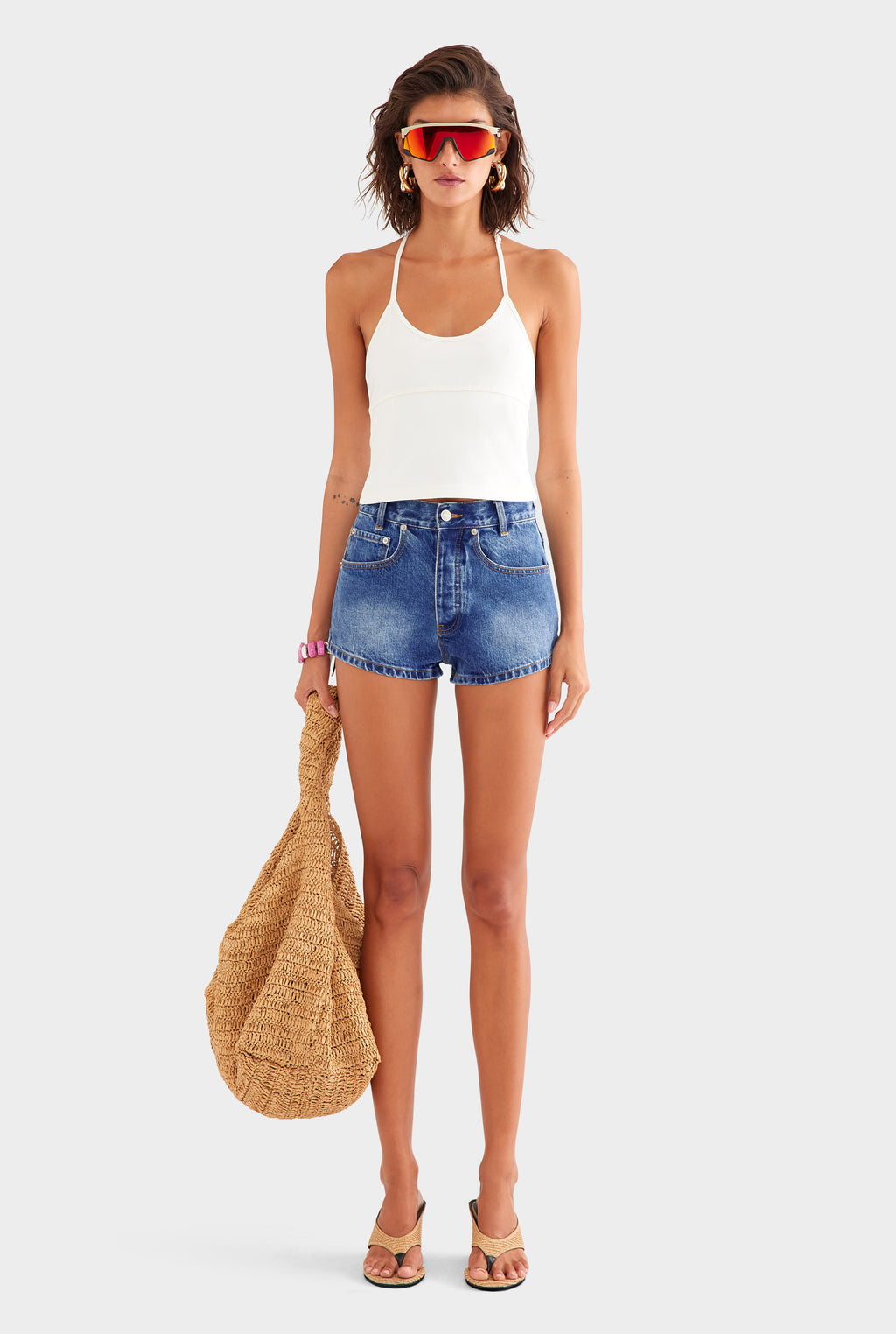 Low Cut Stretch Cotton Tank - White