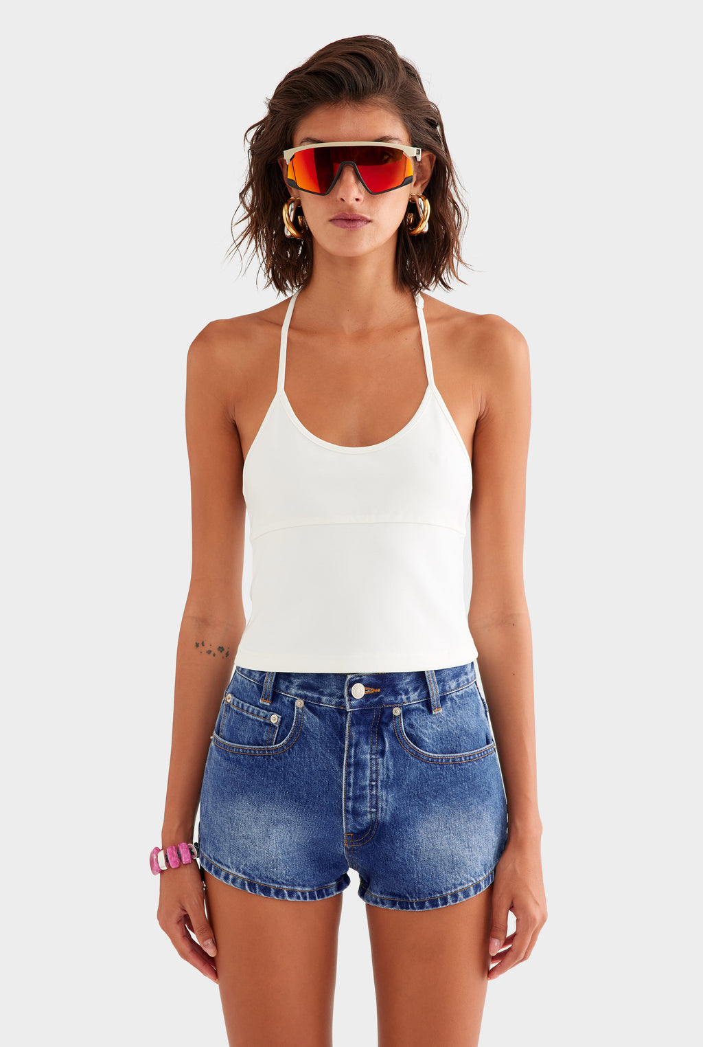 Low Cut Stretch Cotton Tank - White