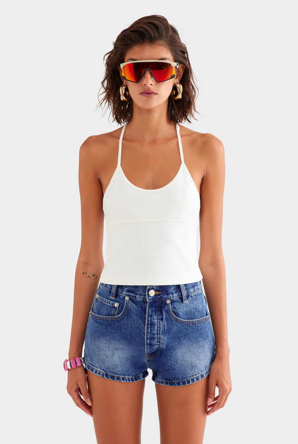 Low Cut Stretch Cotton Tank - White