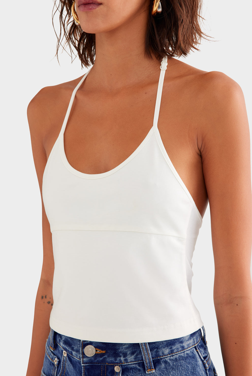 Low Cut Stretch Cotton Tank - White