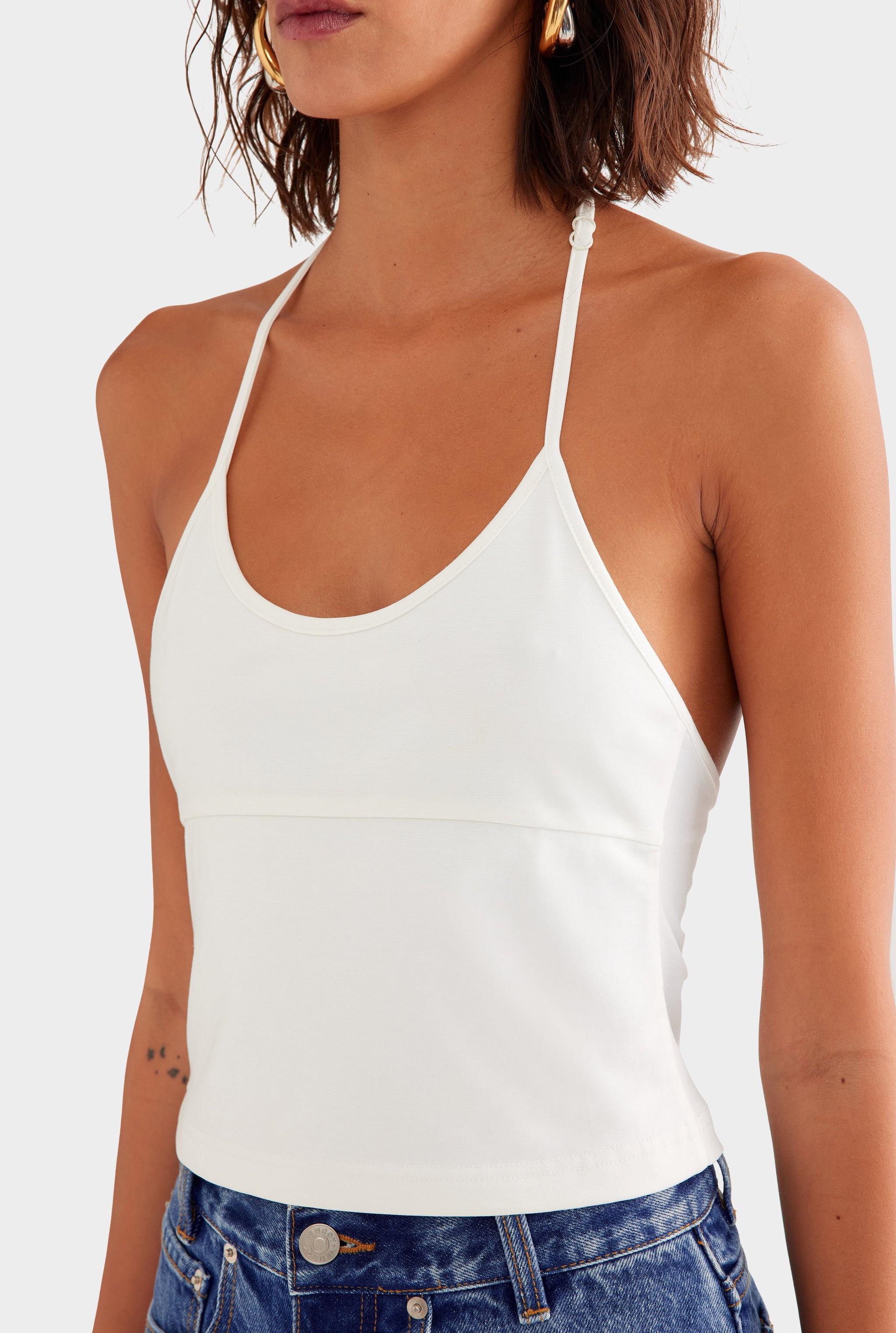 Low Cut Stretch Cotton Tank - White