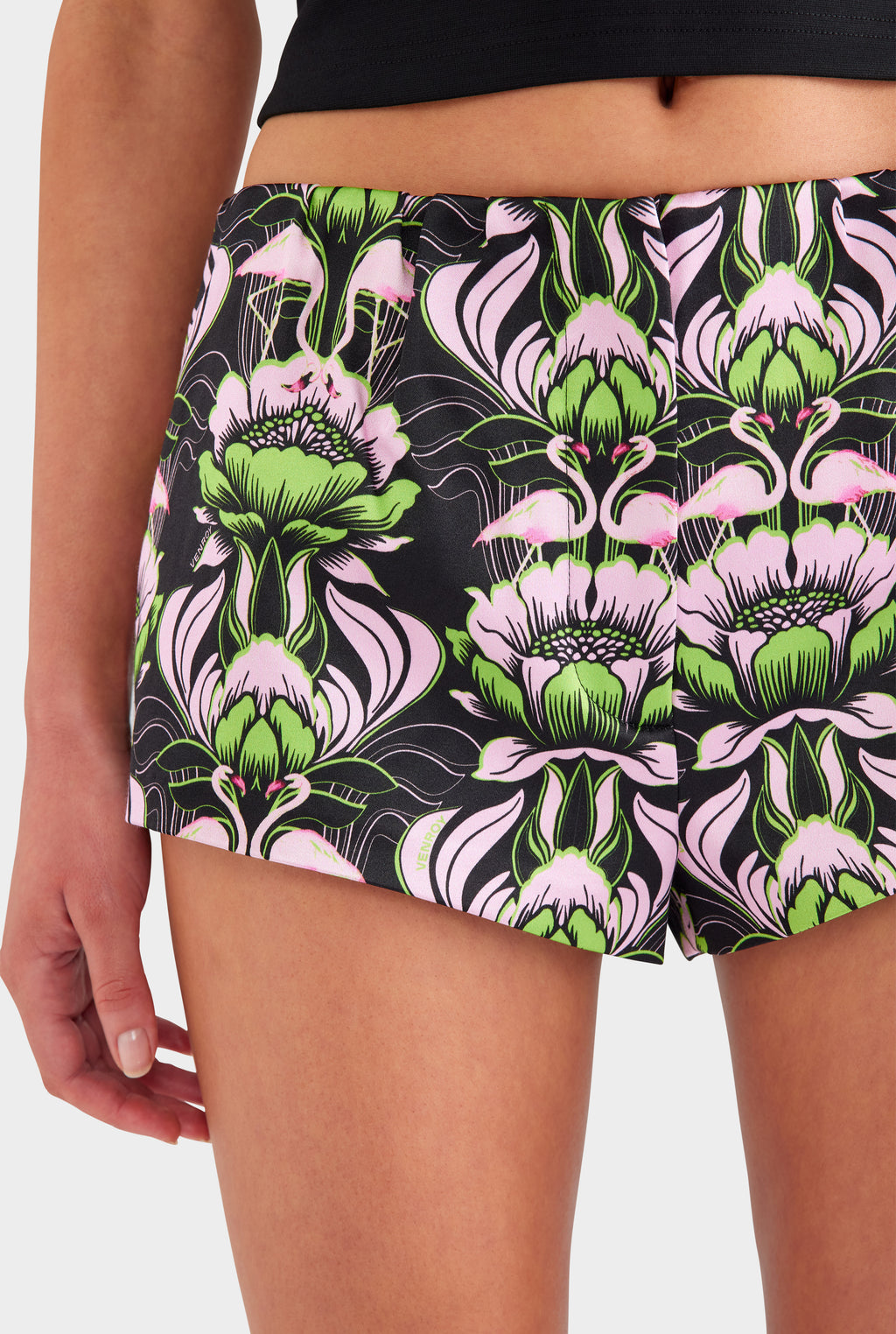 Silk Cotton Mini Short - Black/Pink/Green Acid Floral